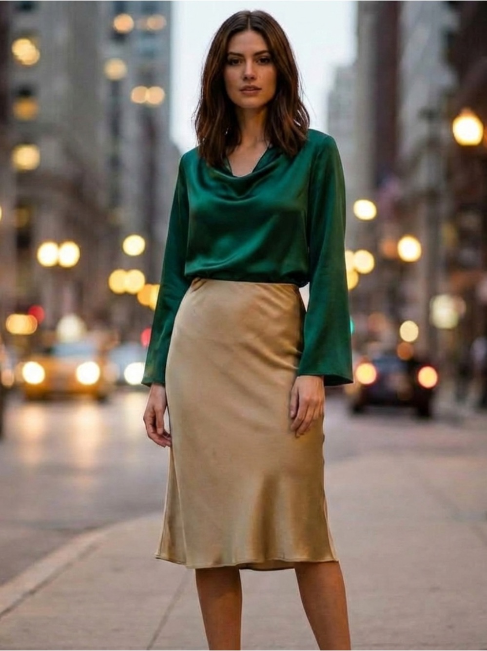 Valentino Beige Gold Silk Zip Knee Length Pencil Trumpet Skirt Size IT 38